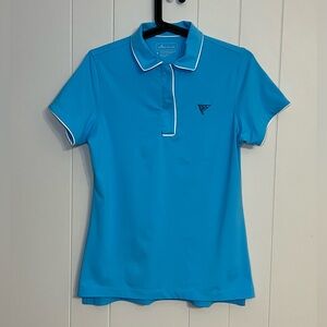 Peter Millar performance polo in a bright blue with white piping Size S